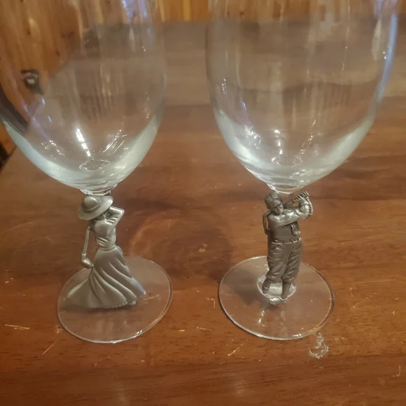 Dining | Fort Pewter Male Female Golfers Wine Water Glass Golf Gift Vintage  Set Of 2 7 | Poshmark